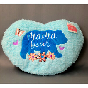 Mama Bear Soft Fuzzy Heart Shaped Pillow Blue Thick Soft Embroidered New